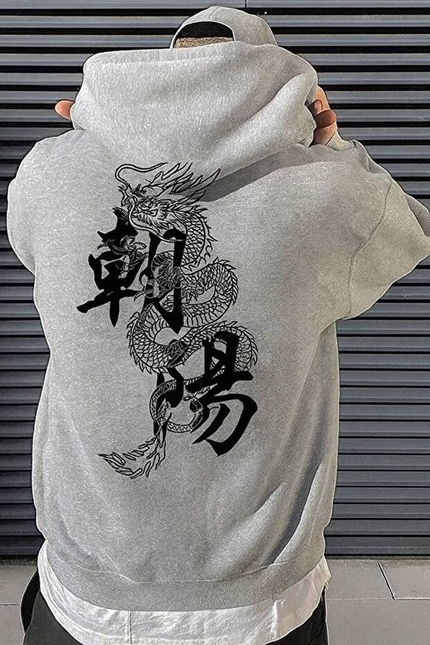 Dragon Pattern Hooded Sweatshirt - 1
