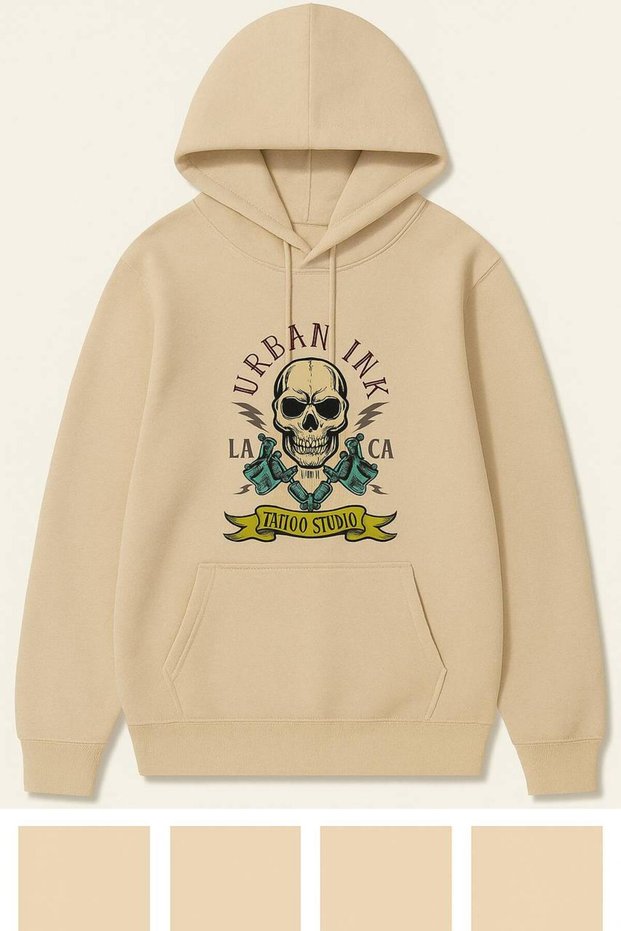 Skull and Tattoo Machine Pattern Hooded Sweatshirt