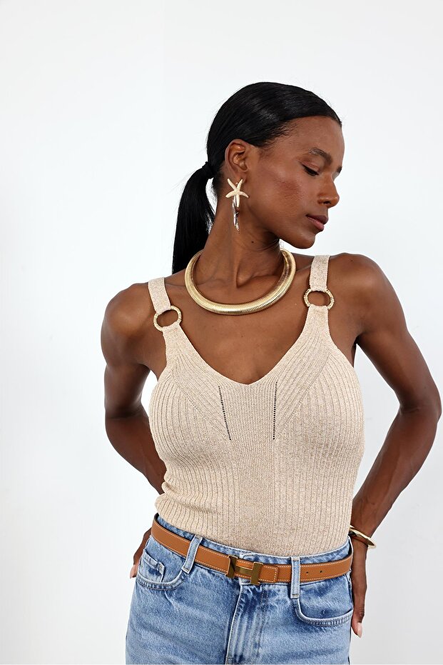 Beige Glitter Threaded Undershirt - 1