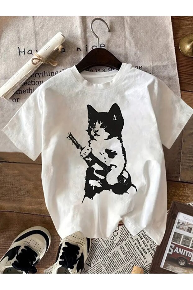 تي شيرت Rock Star Cat للجنسين مقاس كبير