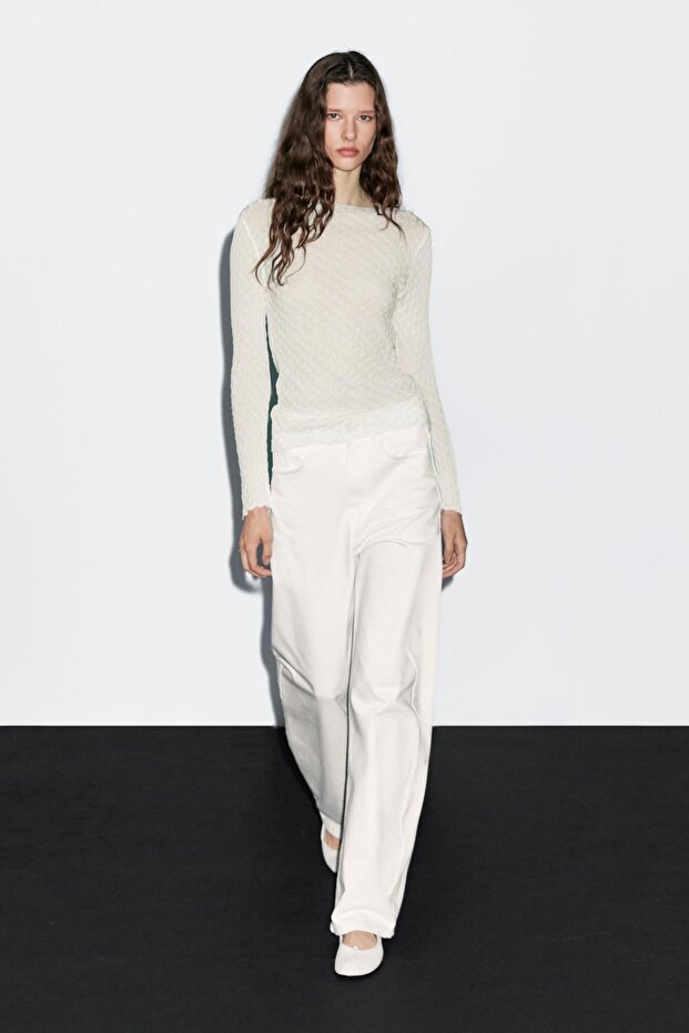 Uzun kollu dokulu %100 pamuklu top - 2