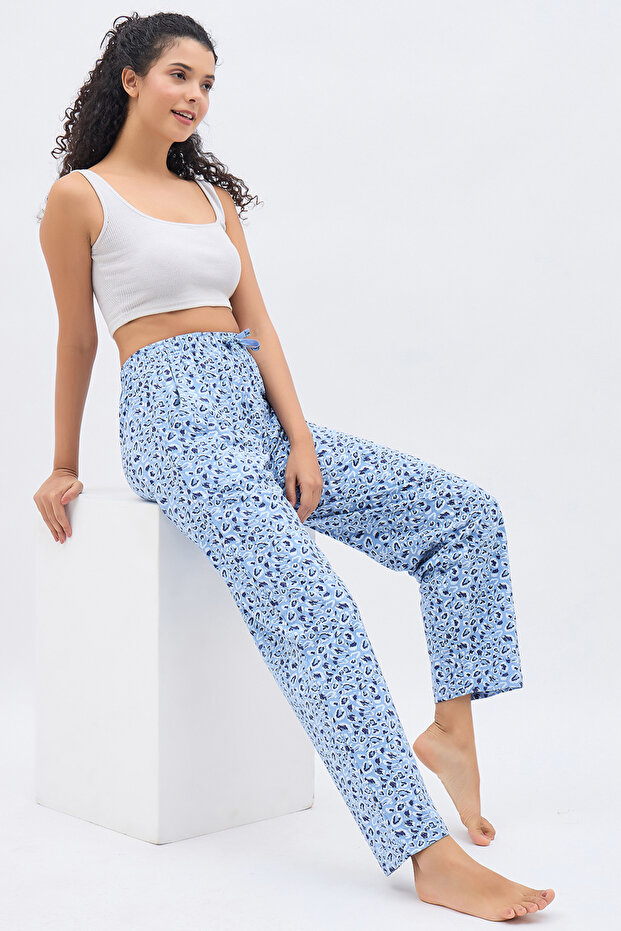 Animal Print Pyjama in Light Blue - 100% Cotton
