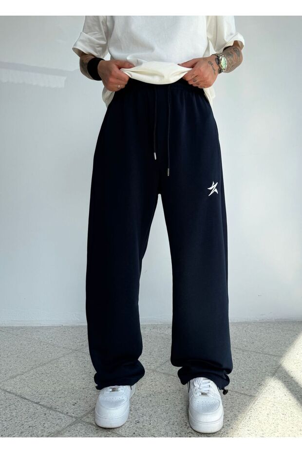 Star Embroidered All Seasons Wearable Adjustable Leg Loose Sweatpants