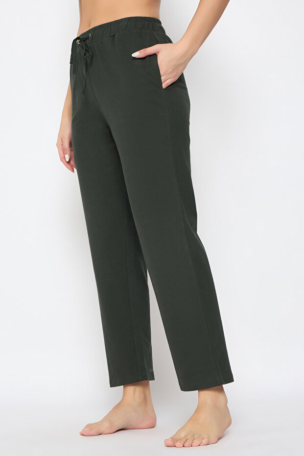 بيجامة أنيقة باللون الأخضر الزيتوني - قطن - 3