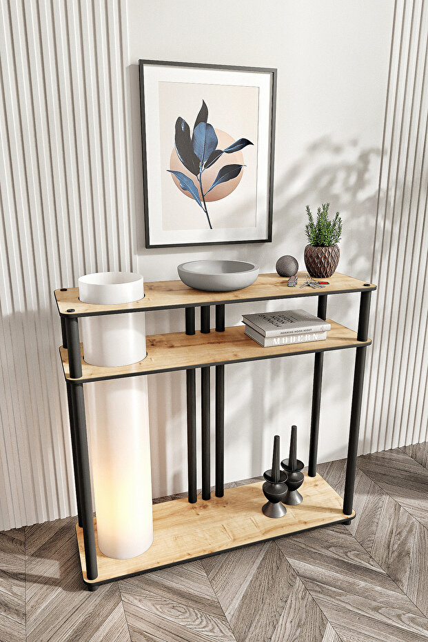 Garcia Dresuar Dekoratif Raflı Lambader Meşe, 1. Sınıf MDF ve PVC Başlık - 1