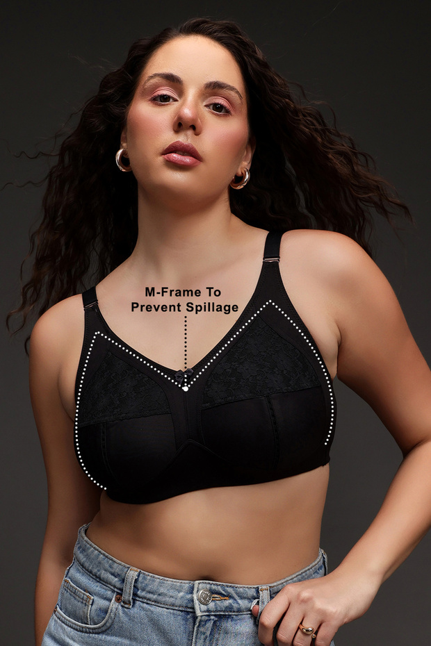 حمالة صدر صغيرة الحجم بدون بطانة وبدون أسلاك لتغطية كاملة ومقاسات كبيرة باللون الأسود - 2