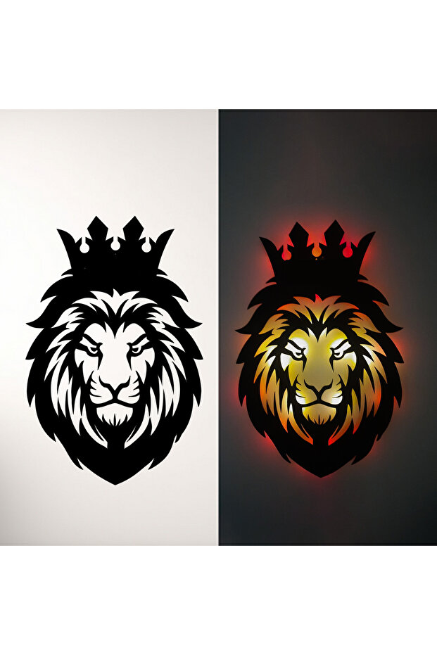 Led Işıklı Portre Aslan Figürlü Tablo Duvar Dekorlu Gece Lambası - 2