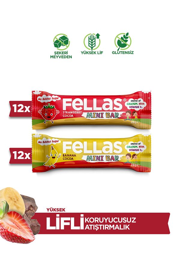 Mini Meyve Bar 28 G Süper Ikili Kutu 24 Adet - Muzlu X 12 Adet Çilekli X 12 Adet - 1