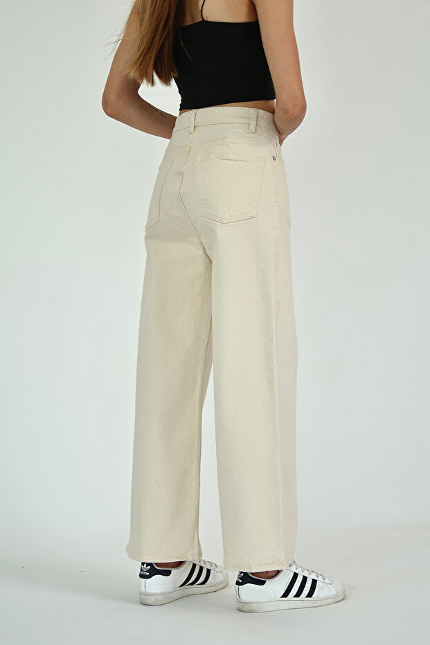 Ekru Yüksek Bel Bilek Boy Culotte %100 Pamuklu Jeans TWOAW26JE00190 - 8