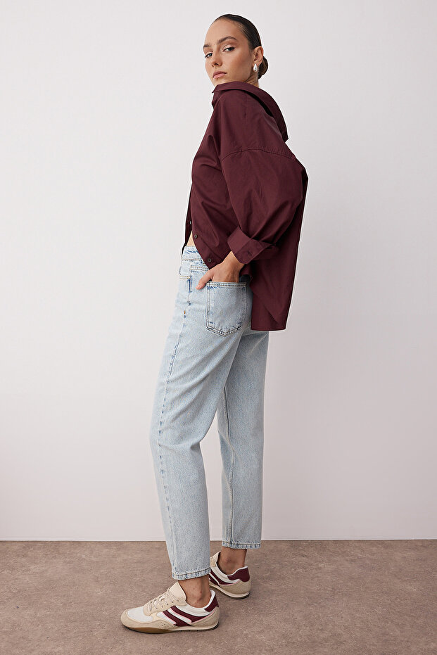 Açık Mavi Yüksek Bel Mom %100 Pamuk Non-Stretch Jeans TWOSS23JE00085 - 12