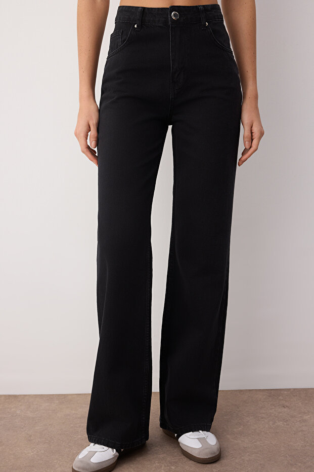 Siyah Normal Bel Wide Leg Jeans TWOSS25JE00056 - 3