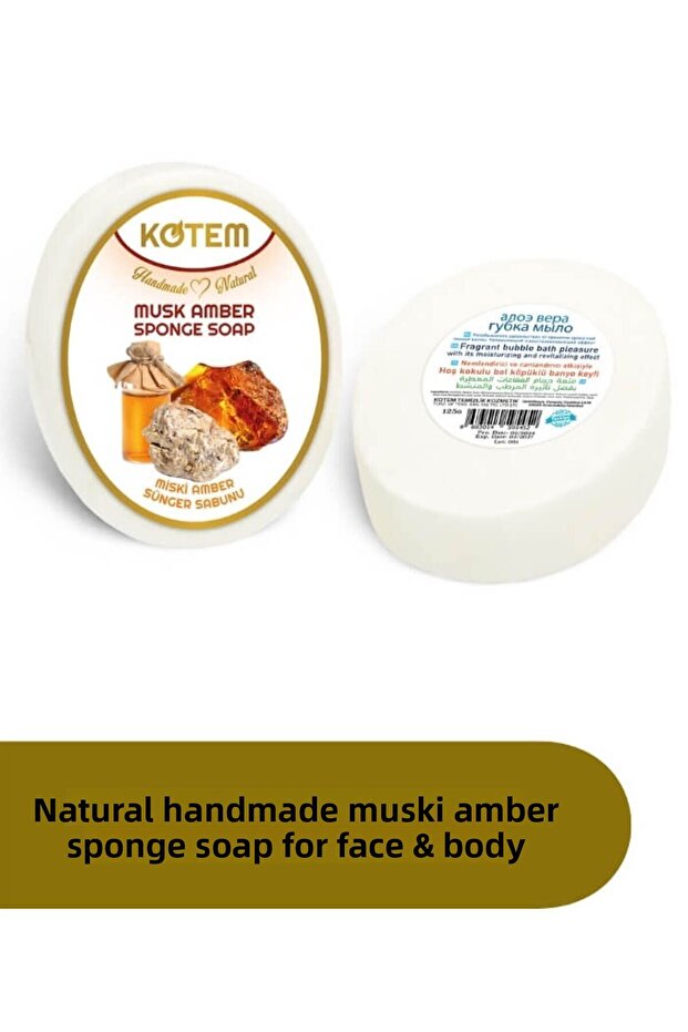Natural Miski Amber - 125 Gr Sponge Shower Soap, Handmade