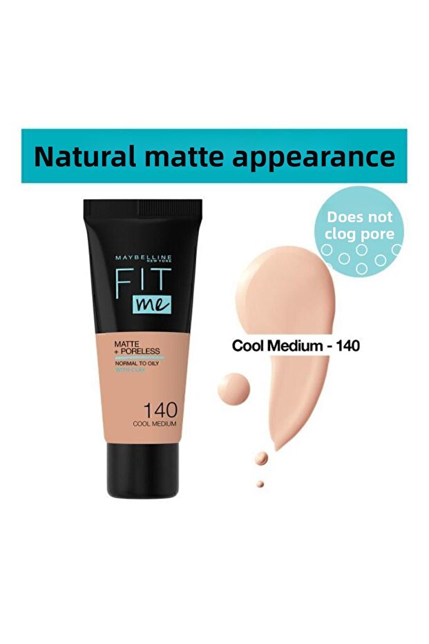 كريم أساس غير لامع - Fit Me Matte + كريم أساس بدون مسام 140 Cool Medium3600531551049