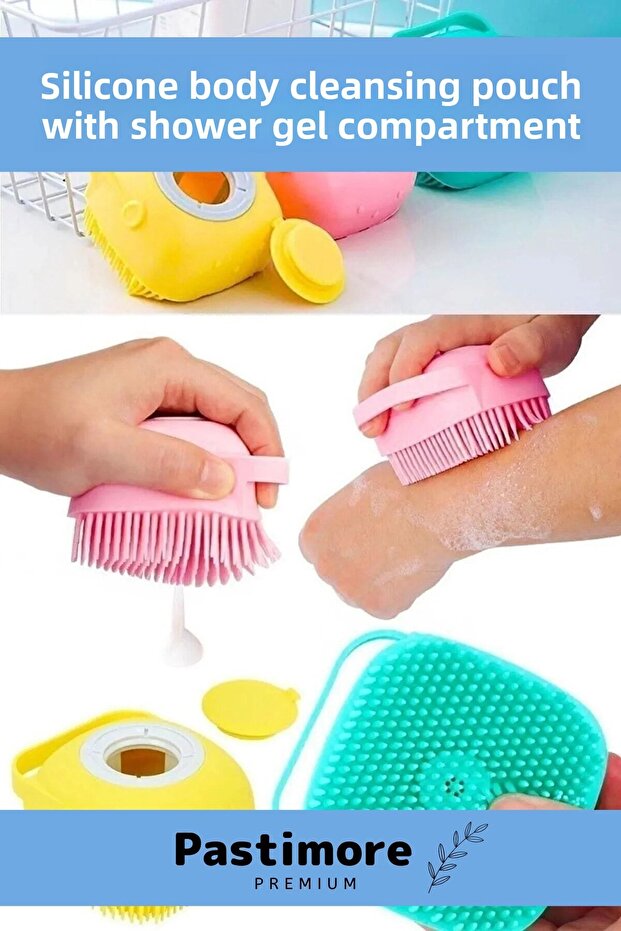 Silicone Brush Pouch with Shower Gel Chamber Multi-Purpose Body Cleaning Pouch Bath Loofah