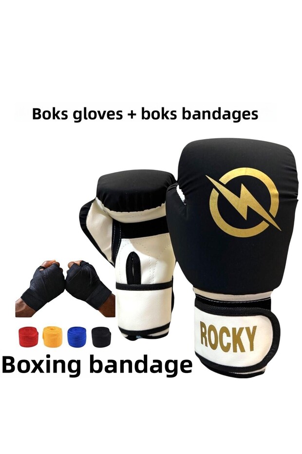Rocky Boxing Gloves and Black Bandage Gift 4-6-8 oz