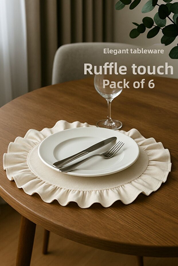 Ruffled Linen American Service Round Supla Set of 6 - 5
