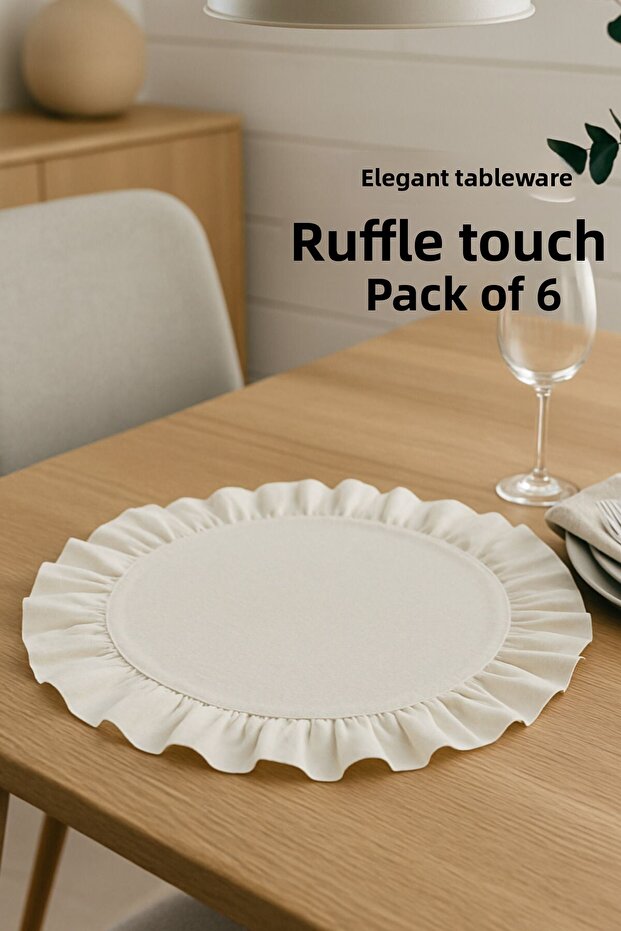 Ruffled Linen American Service Round Supla Set of 6 - 3