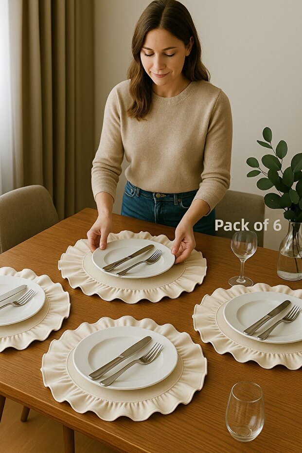 Ruffled Linen American Service Round Supla Set of 6 - 6