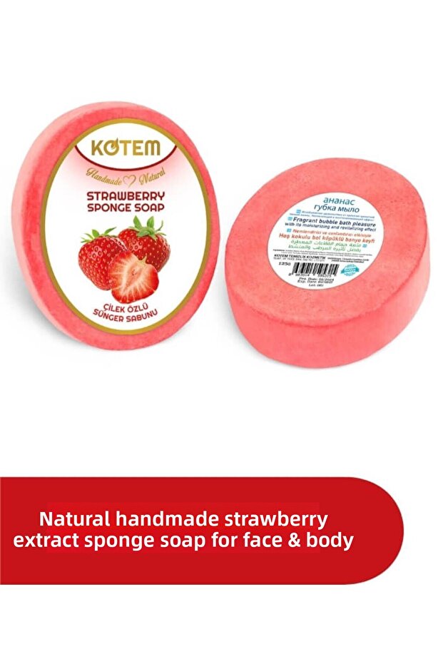 Skincare Revitalizing & Firming Natural Strawberry Extract Handmade Sponge Shower Soap 125 Gr