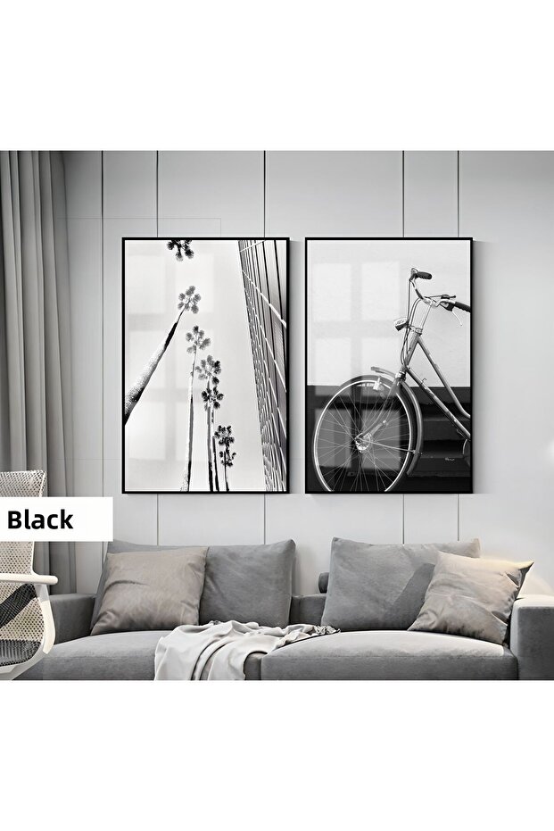 Amazing | Black&White Set Bike Combination | Framed Glass Table 2 Pieces Vertical