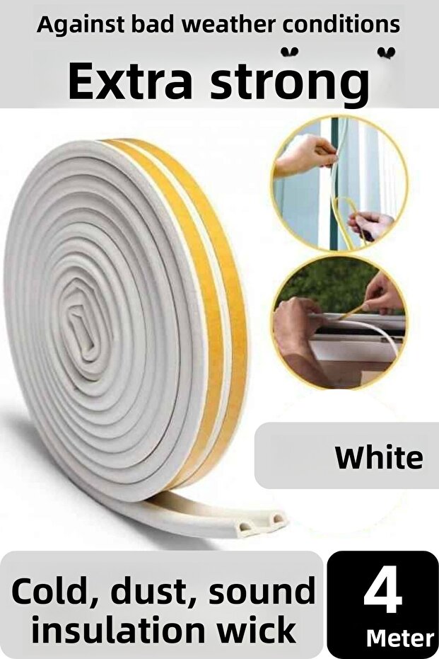 4 Meters White Pvc Joining Door Window Cold-Proof Leak-Proof Insulation Wick Adhesive 2X2=4 Mt