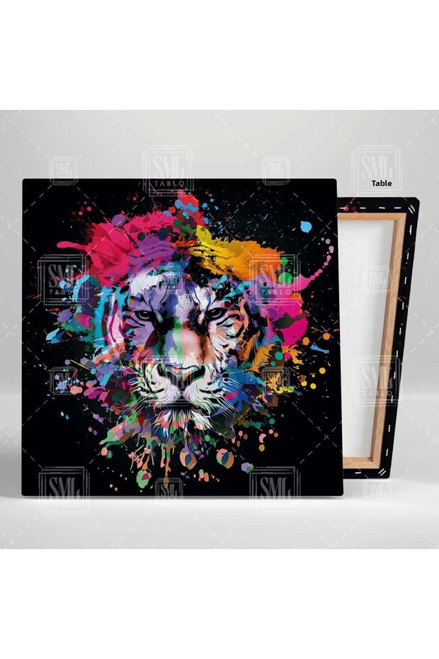 Lion and Tiger Double Square Combination of Paint Splashes Set of 2 Canvas Painting - 3