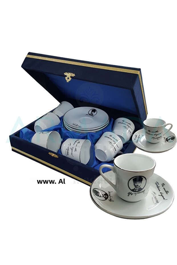 Armada Cini Ar 671 Ataturk Gold Gilded 6-Piece Porcelain Cup Set