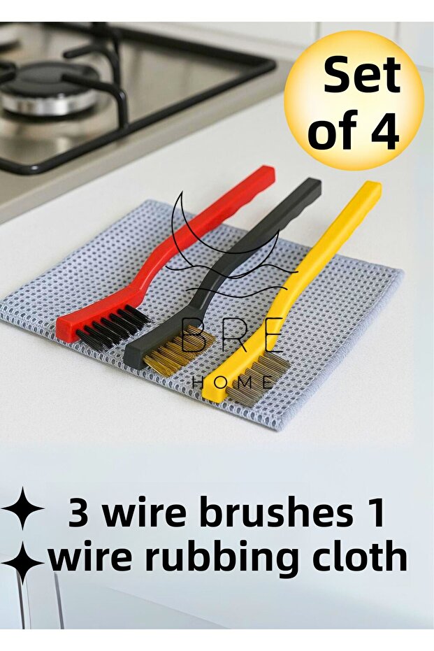 3-Piece Wire Brush + 1 Piece Inox Wire Double-Sided Dishwashing Cloth Cleaning Set