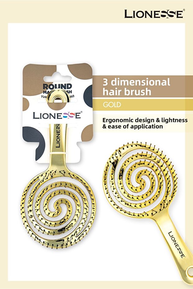 Three-Dimensional Hair Brush 8592 - Gold, Quick Dry, Flexible
