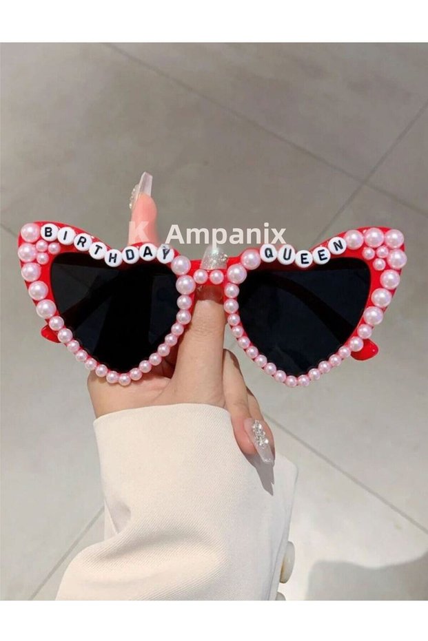 Pearl Heart Birthday Glasses Birthday Queen Beaded Trend Heart Party Glasses