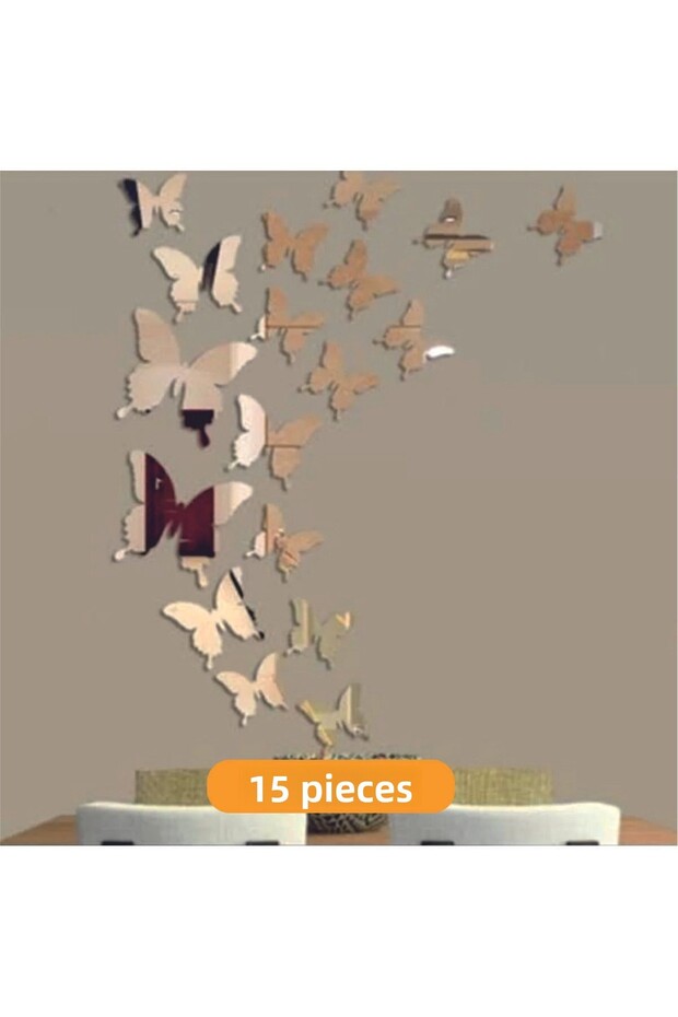 مجموعة من 12 زخرفة حائط على شكل فراشة من زجاج شبكي ذهبي بمرآة مقاس 1 مم (وزن 40 × 30 سم) (ذاتية اللصق)
