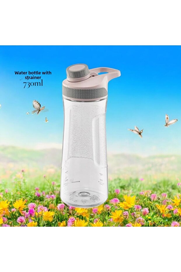 Water Bottle, Water Container with Strainer, Plastic Water Bottle, Water Bottle, 730 ml Transparent/Pambe