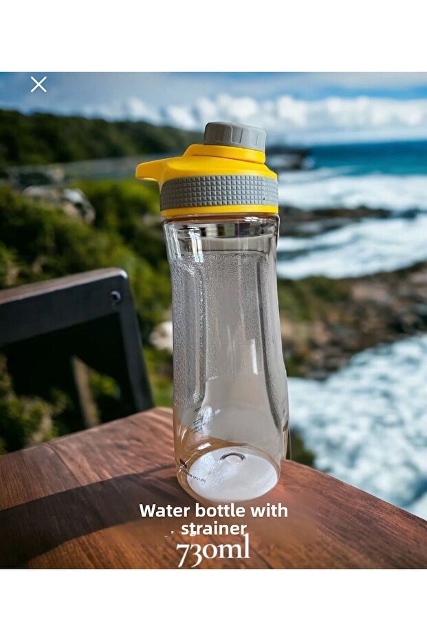 Water Bottle, Water Container with Strainer, Plastic Water Bottle, Water Bottle, 730 ml Yellow