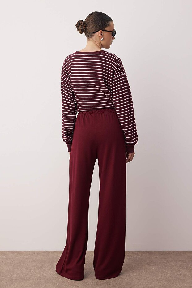 Bordo miękka tkanina z kieszeniami Wideleg/wygodny krój dzianinowe spodnie dresowe TWOAW24EA00012 - 4