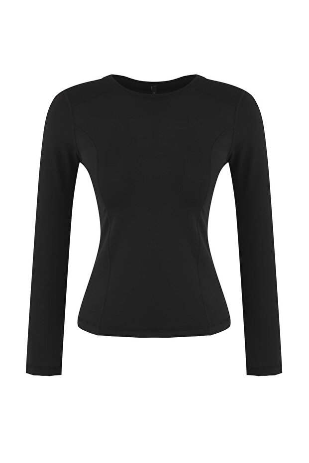 Siyah Dikiş Detaylı Dalgıç/Scuba Kumaş Spor Örme Üst/Bluz THMAW26BZ00004 - 5