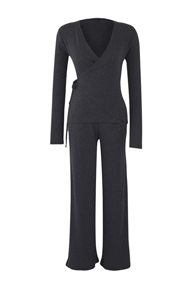 Antrasit Anvelop Wideleg/Geniş Paça Örme Alt-Üst Takım TWOAW26AU00030 - 5