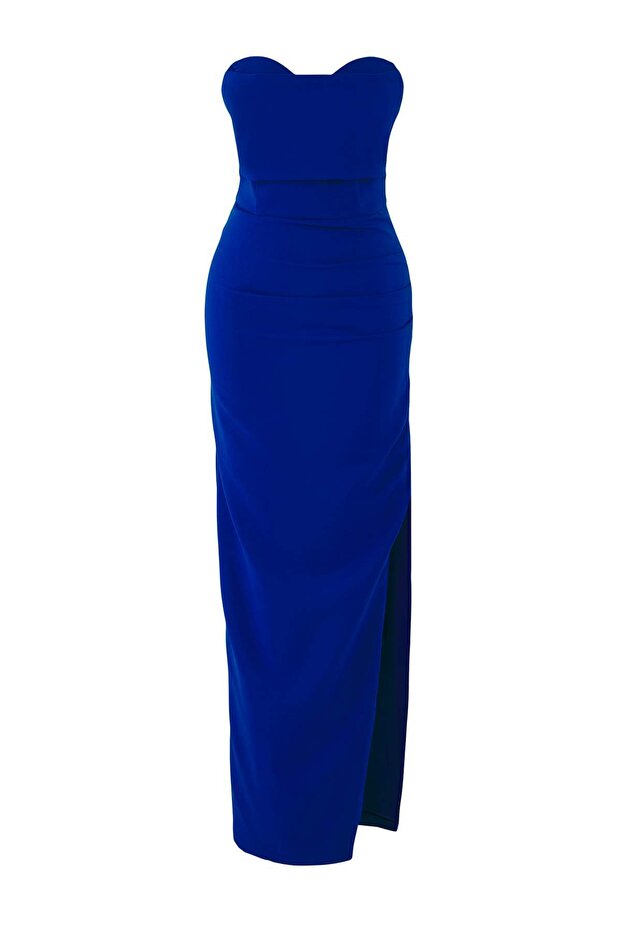 Saks Vücuda Oturan Korse Detaylı Dokuma Düğün/Nikah Uzun Şık Abiye Elbise TPRSS24AE00069 - 5