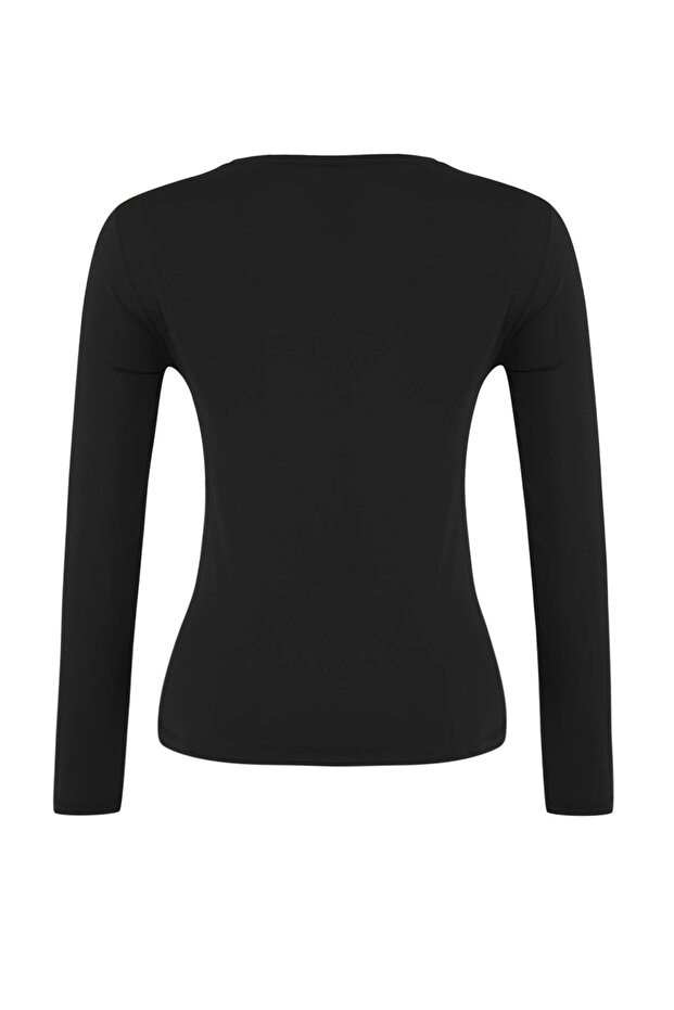 Siyah Dikiş Detaylı Dalgıç/Scuba Kumaş Spor Örme Üst/Bluz THMAW26BZ00004 - 6