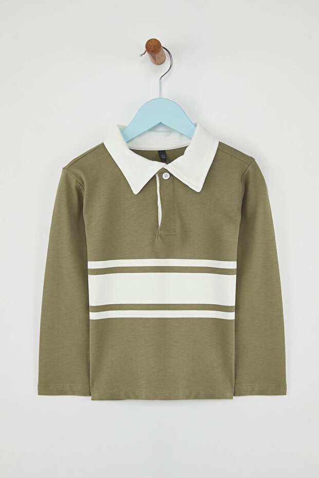 Yeşil 100% Pamuk Düz/Basic Polo Yaka Regular Örme Erkek Çocuk T-Shirt TKDAW26TS00003 - 2
