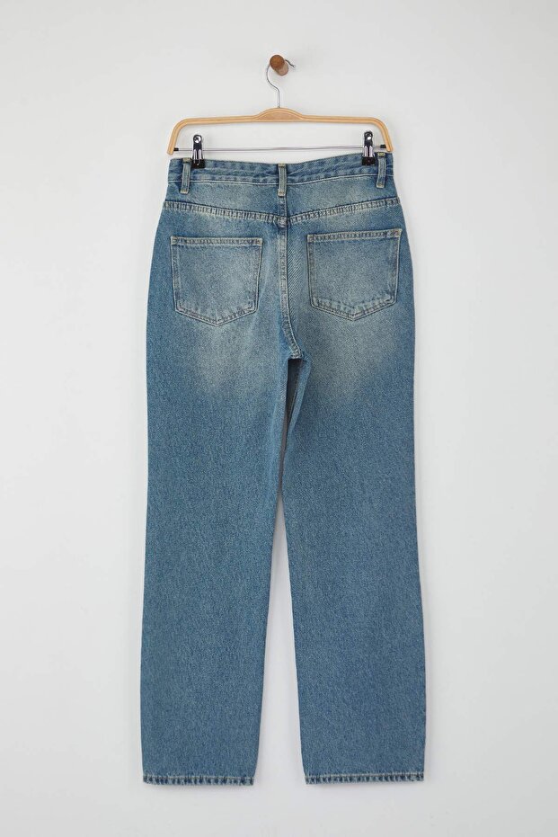 Mavi Yüksek Bel Asimetrik Kapama Bel Detaylı Straight/Düz Kesim/Boru Paça Jeans TWOAW26JE00132 - 6
