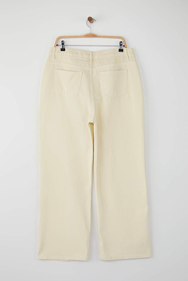 Ekru Yüksek Bel Geniş Paça Büyük Beden Wide Leg Jeans TBBAW26CJ00003 - 8