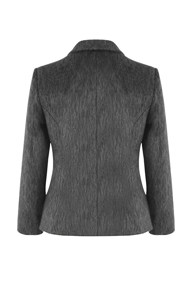 Özel Koleksiyon Antrasit Kaşe Bele Oturan/Fitted Yün İçerikli Blazer Ceket TWOAW26BC00026 - 6