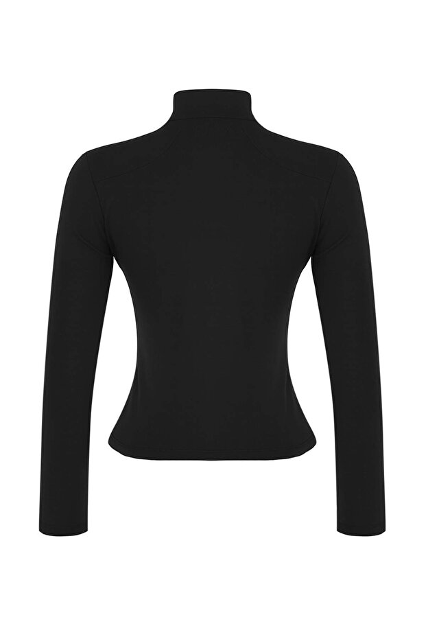Siyah Dalgıç/Scuba Kumaş Fermuarlı ve Reflektör Baskılı Spor Örme Üst/Bluz THMAW26BZ00002 - 8