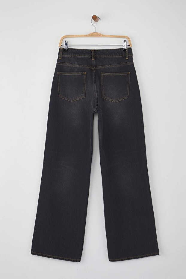 More Sustainable Siyah Yüksek Bel Wide Leg Jeans TWOAW26JE00077 - 6