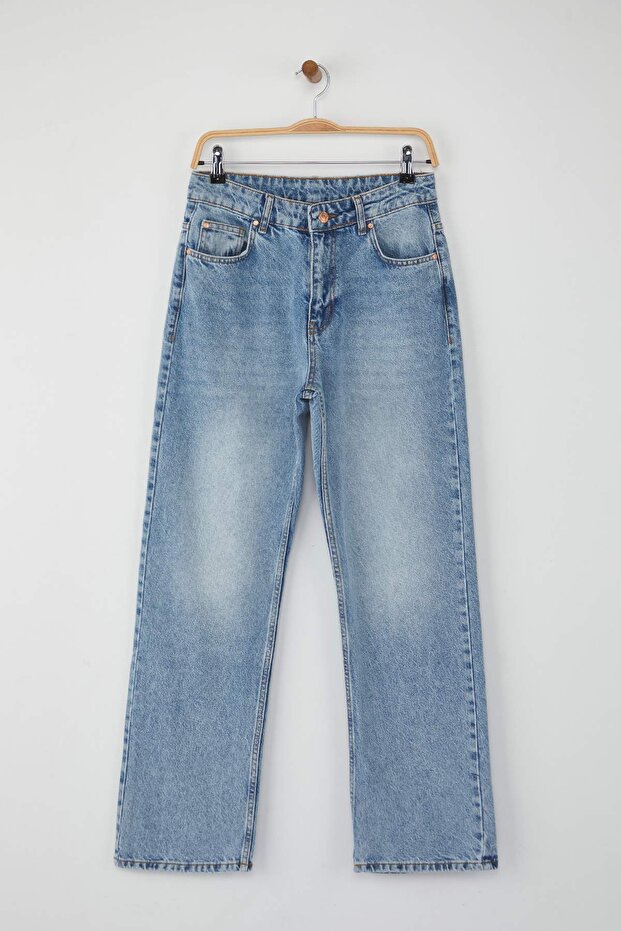 Açık Mavi Yüksek Bel Rahat Straight Düz Kesim Boru Paça Jeans TWOAW26JE00063 - 6