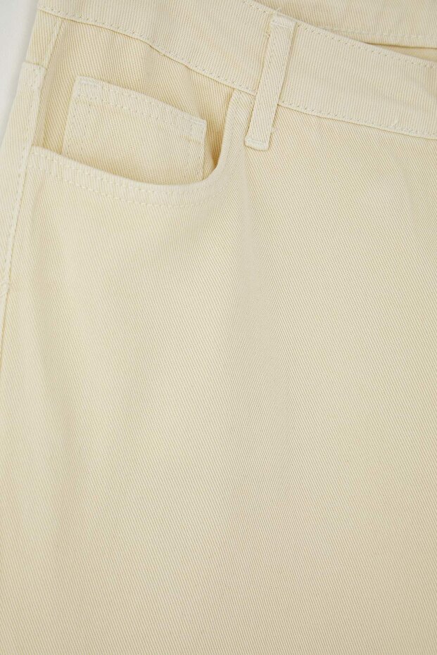 Ekru Yüksek Bel Geniş Paça Büyük Beden Wide Leg Jeans TBBAW26CJ00003 - 7