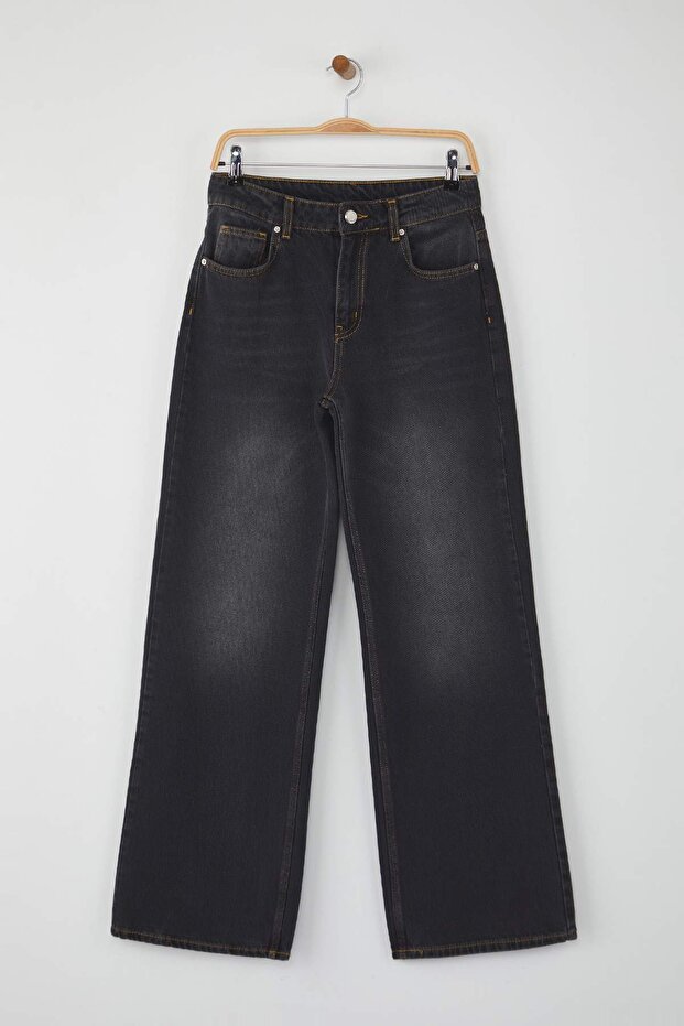 More Sustainable Siyah Yüksek Bel Wide Leg Jeans TWOAW26JE00077 - 5