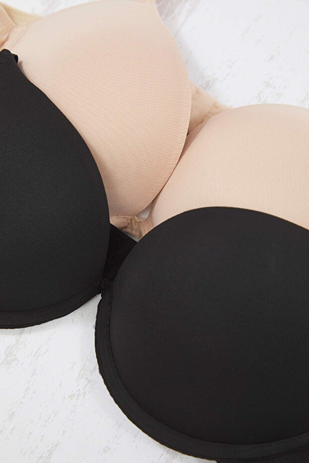 Siyah-Ten 2'li Paket Micro Push Up T-Shirt Bra Örme Sütyen THMAW26SU00008 - 5