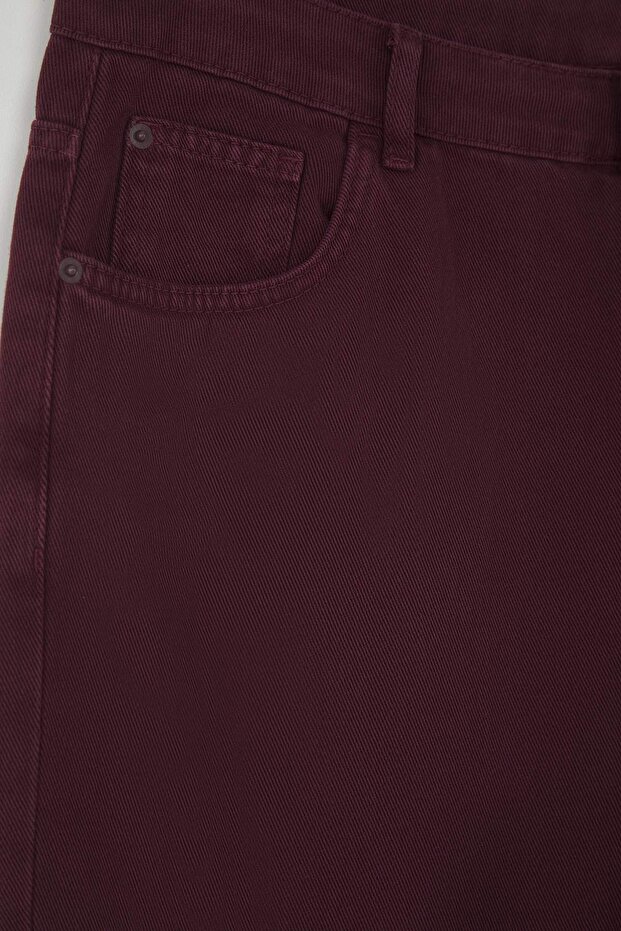 Bordo Yüksek Bel Straight Fit %100 Pamuk Non-Strerch Denim Büyük Beden Jeans TBBSS24CJ00050 - 6