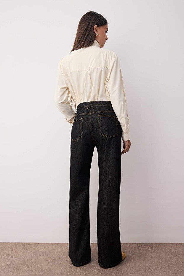 Siyah Yüksek Bel Geniş Paça Wide Leg Jeans TWOAW26JE00070 - 4